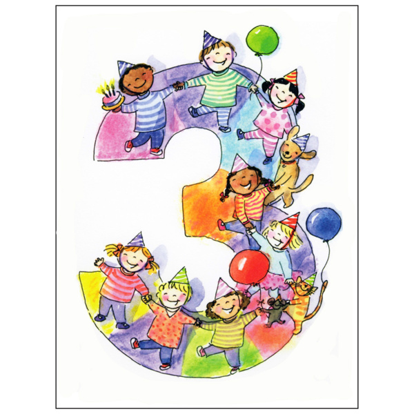 child's third birthday card, birthday card for 3 year old's birthday, 1st - 5th birthday cards for kids, fun birthday cards for kids