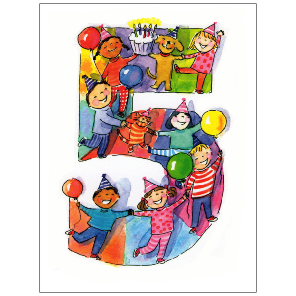 children's Fifth birthday card, kids birthday cards, 1st- 5th birthday cards for kids, birthday card for a 5th birthday, fun birthday cards for kids