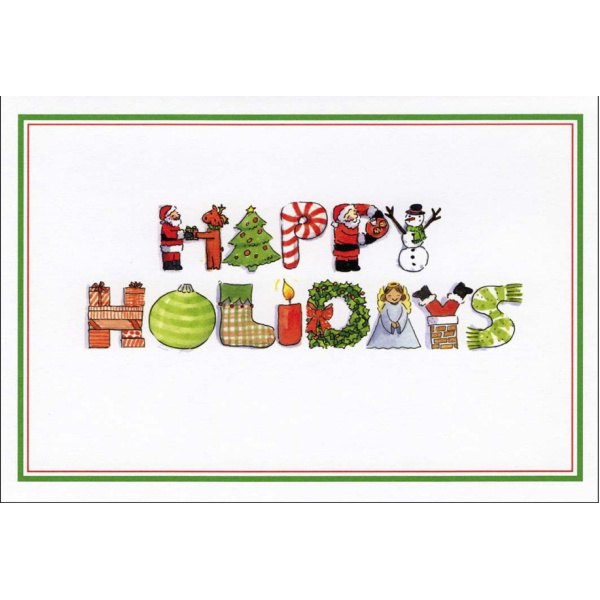 happy holidays greeting card, greeting card happy holidays, holiday greeting card, holiday alphabet greeting card, unique holiday cards, greeting card with holiday alphabet letters, holiday alphabet letters