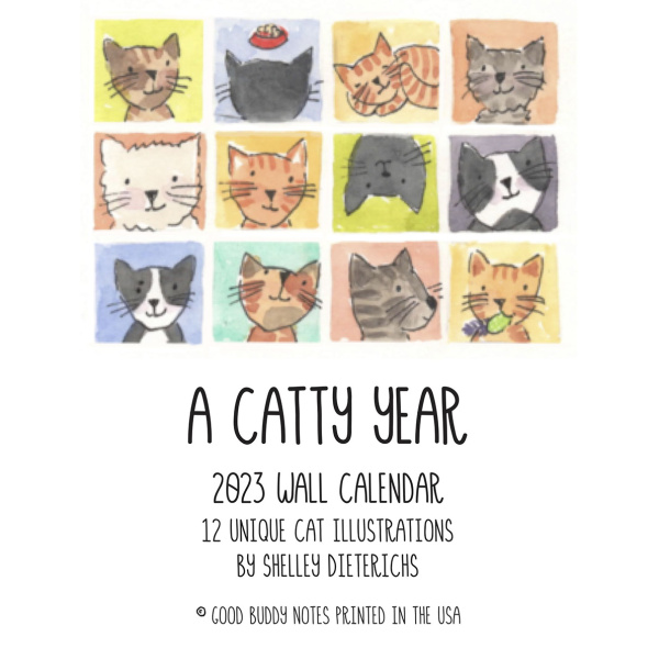cat calendars, 2023 cat calendars, illustrated cat calendars, fun 2023 cat calendars, whimsical cat calendars, fun cat calendars for 2023