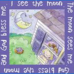 A child 's picture of the moon and stars.