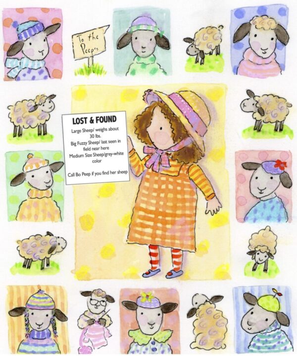 A collage of pictures with sheep and a girl.