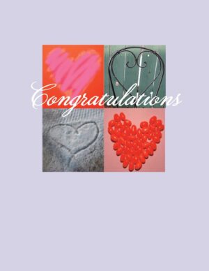 A congratulations card with four hearts and the word " congratulations ".