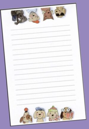 Notepad with lines and illustrations of dogs