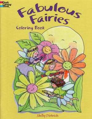 A coloring book with flowers and fairies on it.