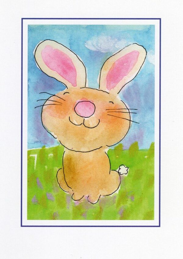 A painting of an animal with pink ears