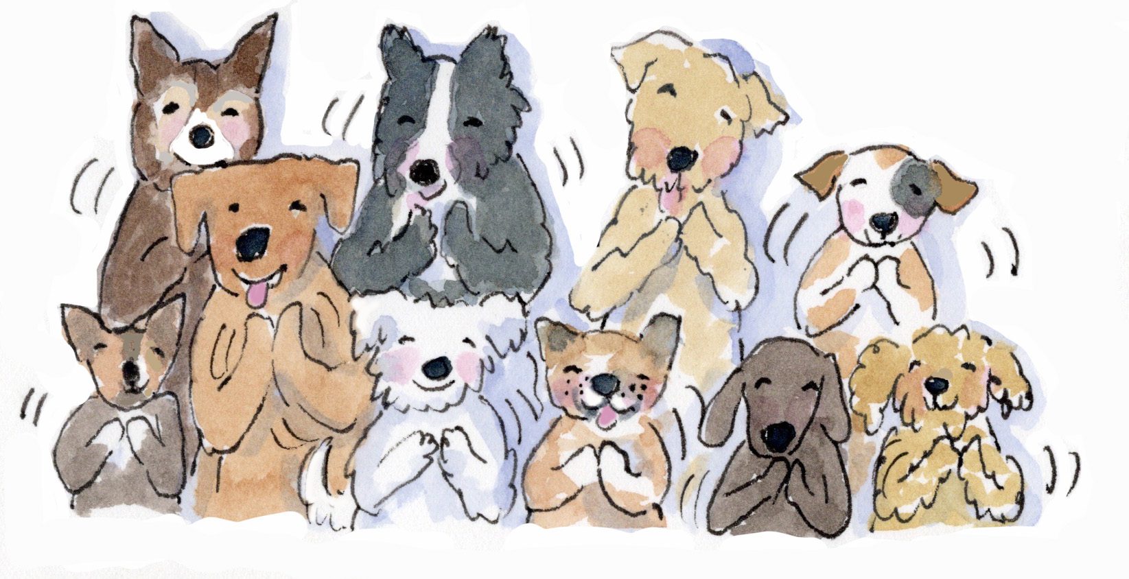 A drawing of a group of dogs with their mouths open from the 2024 A Dog Of A Year Calendar.