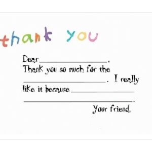 A child 's thank you note is written in marker.
