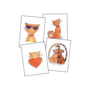 A set of four orange cats with different designs.