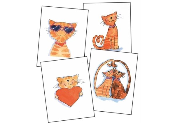 A set of four orange cats with different designs.