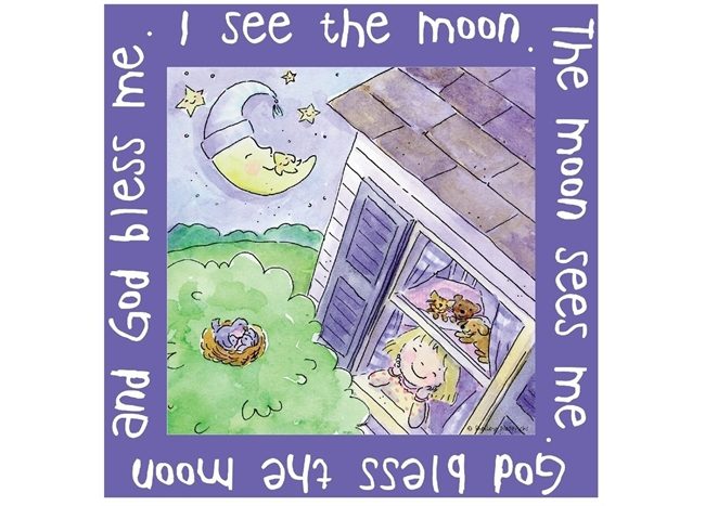This I See The Moon Artwork features the words "I see the moon" repeated multiple times, capturing a whimsical and enchanting mood.