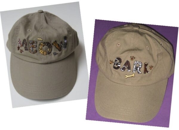 Dog and Cat Caps. Cat Baseball Cap, Dog Baseball Cap. MEOW Cap. BARK Cap