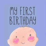 A baby with pink cheeks and eyes that are smiling.