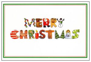 A merry christmas greeting card with colorful letters.