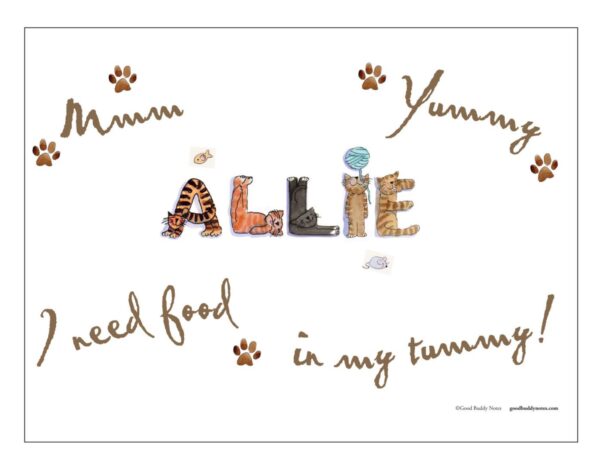 personalized pet placemat, cat placemat personalized in cat letters, fun pet placemats, fun personalized pet products, personalized cat placemat