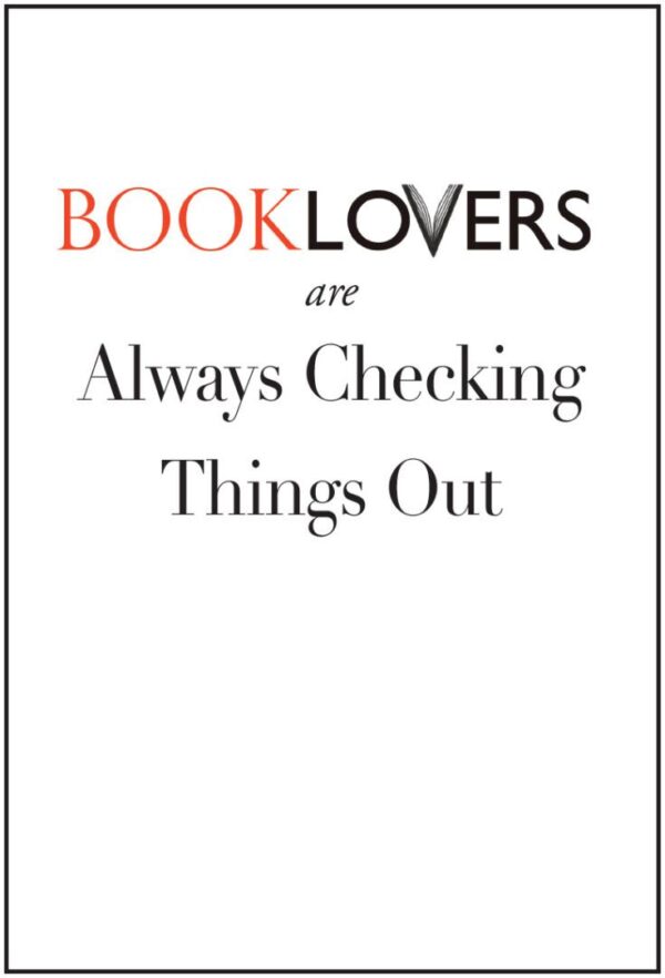 Text on a white background reads: "Booklover's Cards—made for those always checking things out.