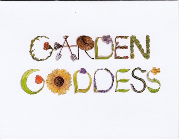 A charming greeting card using illustrated garden alphabet letters