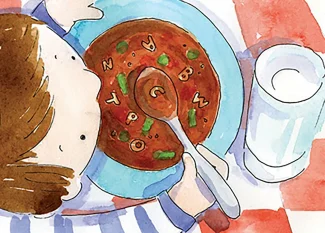 A person is eating food from a plate